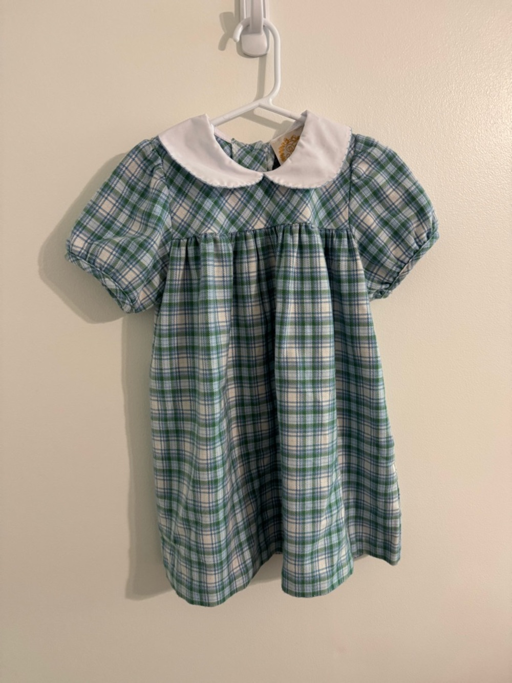 The Beaufort Bonnet Company Green and Blue Plaid Peter Pan Collar Dress